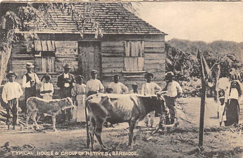 Typical House and Group of Natives Barbados West Indies Unused 