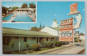 Bakersfield CA~Topper Motor Hotel Motel~Neon Top Hat Sign Close Up~Pool~1950s