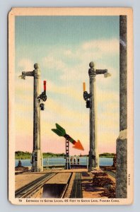 Gatun Locks Entrance Panama Canal Gatun Lake Panama UNP Linen Postcard E16