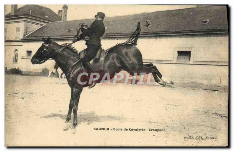 Old Postcard Horse Riding Equestrian Saumur Cavalry School croupade