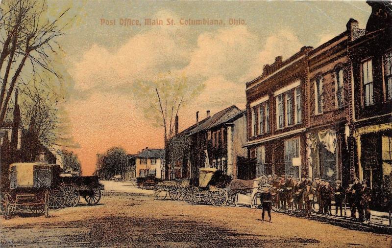 E14/ Columbiana Ohio Postcard 1908 Post Office Main Street Stores