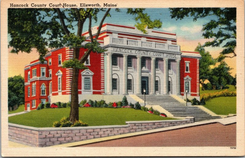 Vtg 1930s Hancock County Court House Ellsworth Maine ME Linen Postcard