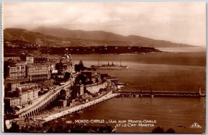 Monte Carlo Monaco Vue Sur Monte Carlo Et Le Cap Martin Real Photo RPPC Postcard