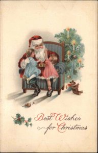 Christmas Santa Claus Sweet Little Girls TIED 1917 Red Cross Seal Postcard