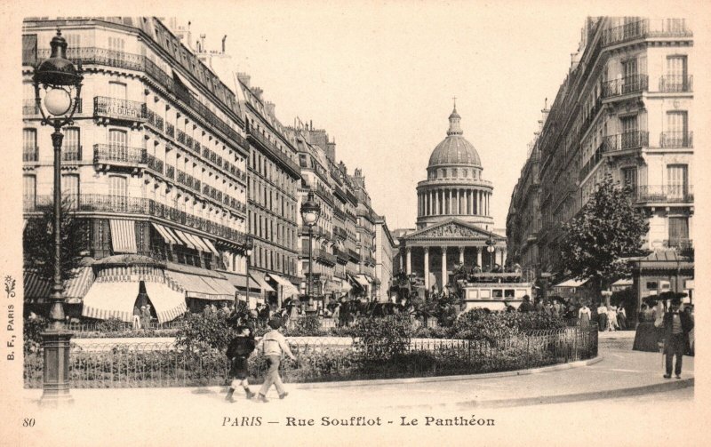 Paris France, Rue Soufflot Le Pantheon Street View Vintage Postcard c1900