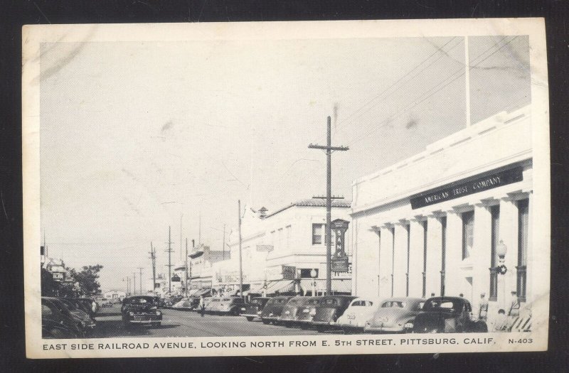 RPPC PITTSBURG CALIFORNIA DOWNTOWN STREET SCENE OLD CARS REAL PHOTO POSTCARD