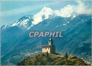 Postcard Modern Chatelard Chapel of Montvalezan (Savoie) in the Background Ta...