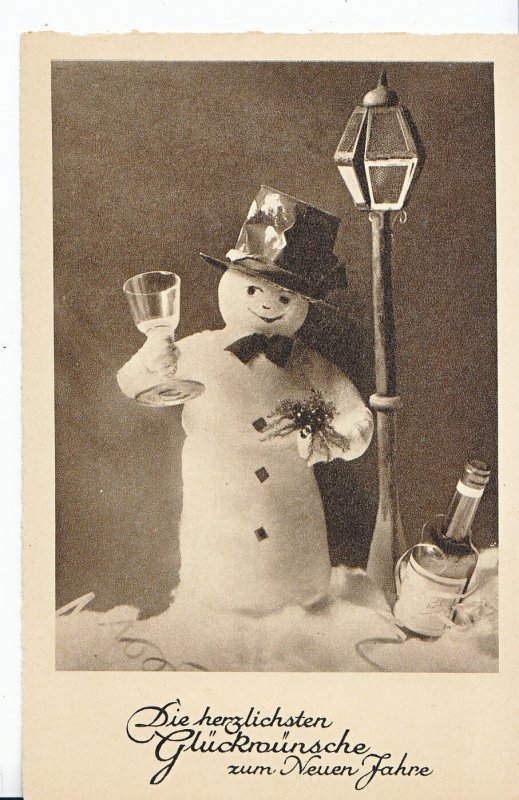 Greetings Postcard - Snowman With Glass in His Hand - Dieherzlichsten   MB1816