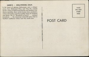 Hollywood CA Sardi's Restaurant Interior Old Postcard 