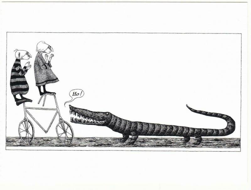 The Epiplectic Bicycle Alligator Says Ho by Edward Gorey - Large Postcard