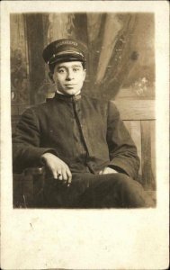 Newport RI Studio Doorman Doorkeeper Hat c1910 Real Photo Postcard