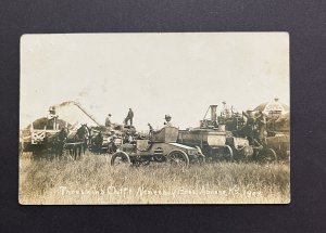 Abilene Kansas 1909 RPPC farm machines Wheat Harvest Antique Phaeton Car