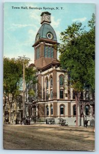 Saratoga Springs New York Postcard Town Hall Building Exterior Tree 1910 Vintage