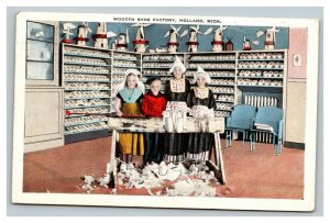 Vintage 1940 Postcard Children at Dutch Wooden Shoe Factory Holland Michigan