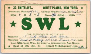 1935 QSL Radio Card SWL White Plains NY Amateur Radio Station Posted Postcard