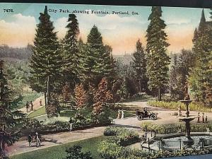 Postcard Early View of City Park and Fountain in Portland, OR.    T6