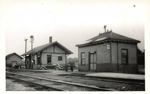 New Gloucester ME Railroad Station Train Depot Old Car Real Photo Postcard