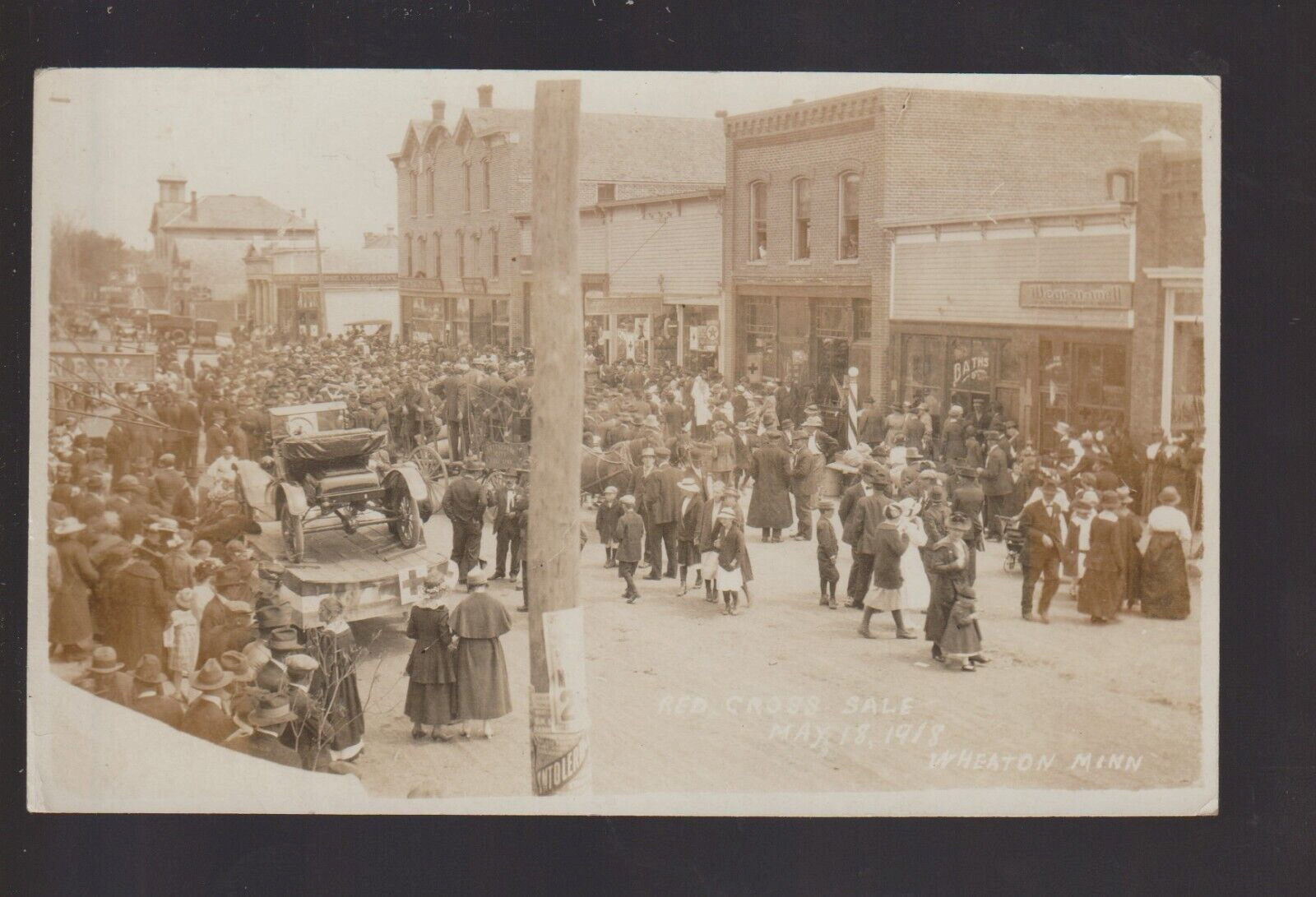 Wheaton MINNESOTA RPPC 1918 WW1 AUCTION Red Cross Sale CROWD Main