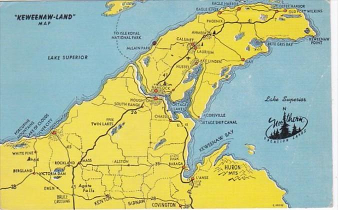 Michigan Map Of Kekeenaw-Land 1957