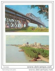 2 PC LOT, Skyline & Mississippi River Bridge, Baton Rouge, Louisiana, 40-60s