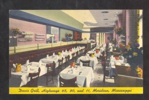 MERIDIAN MISSISSIPPI DAVIS GRILL RESTAURANT VINTAGE LINEN ADVERTISING POSTCARD