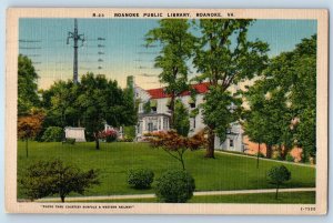 1947 Roanoke Virginia VA Vintage Postcard Public Library  Field Building Posted
