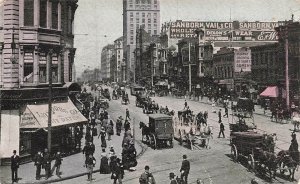 c1905 Market Street Horse Wagons People Stores Signs San Francisco CA P213 