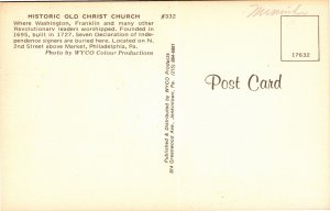 VINTAGE STANDARD SIZE POSTCARD OLD CHRIST CHURCH AT PHILADELPHIA