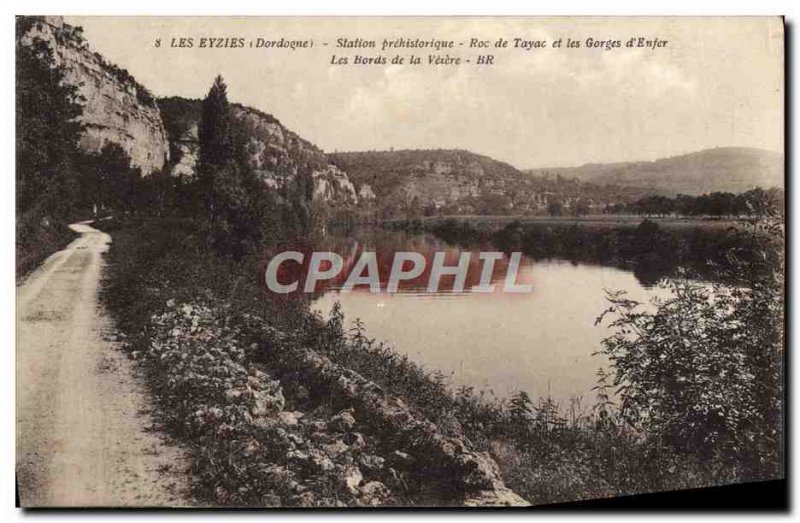 Old Postcard Les Eyzies prehostorique Station Roc de Tayac and gorges d & # 3...