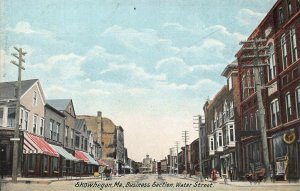 Skowhegan ME Water Street Storefronts Business Section Postcard