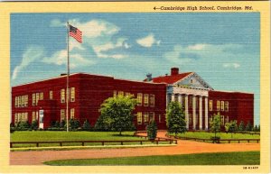 Cambridge, MD Maryland CAMBRIDGE HIGH SCHOOL Dorchester County ca1940's Postcard