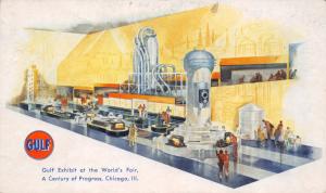 CHICAGO CENTURY OF PROGRESS EXPO GULF OIL~WORLDS LARGEST AUTO CYLINDER POSTCARD