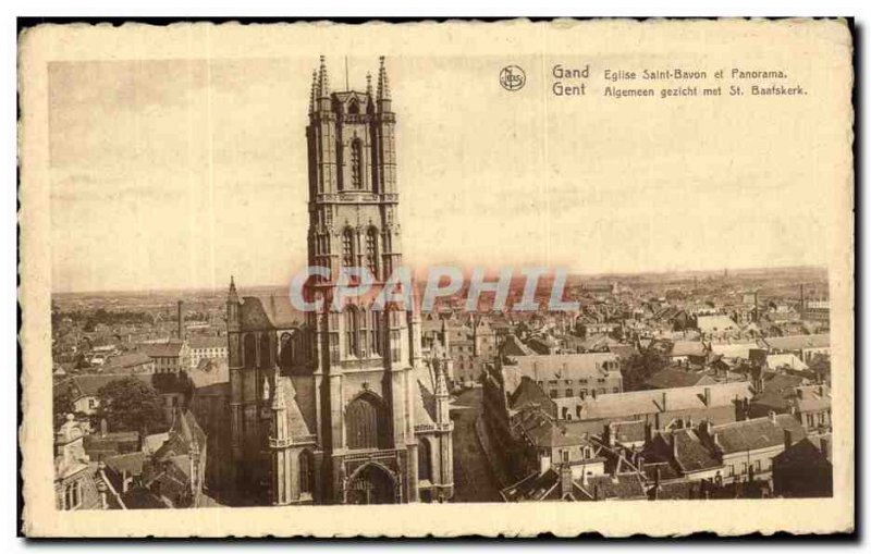 Postcard Old Gent St Bavo Church and panorama