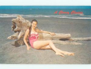 Pre-Linen Risque SEXY GIRL POSING IN PINK BATHING SUIT AB7177