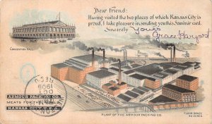 CONVENTION HALL & ARMOUR PACKING COMPANY KANSAS CITY MISSOURI POSTCARD 1906