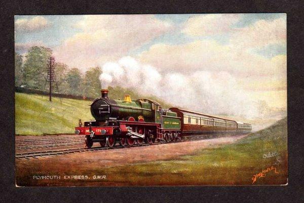 Plymouth Railroad Train Express UK British GWR Postcard Raphael Tuck Oilette