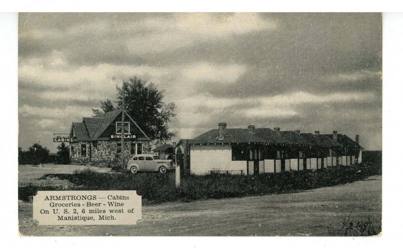 MI - Manistique. Armstrong's Cabins & Sinclair Gas Station ca 1940