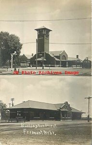 Depot, Nebraska, Fremont, RPPC, Burlington & Union Railroad Stations