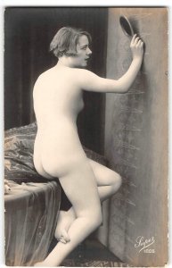 Beautiful Woman RPPC Risque Nude Flapper 1910s Antique Studio Photo Postcard