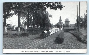 CHICAGO, IL ~ Riverview Amusement Park MINIATURE RAILROAD TRAIN c1940s Postcard