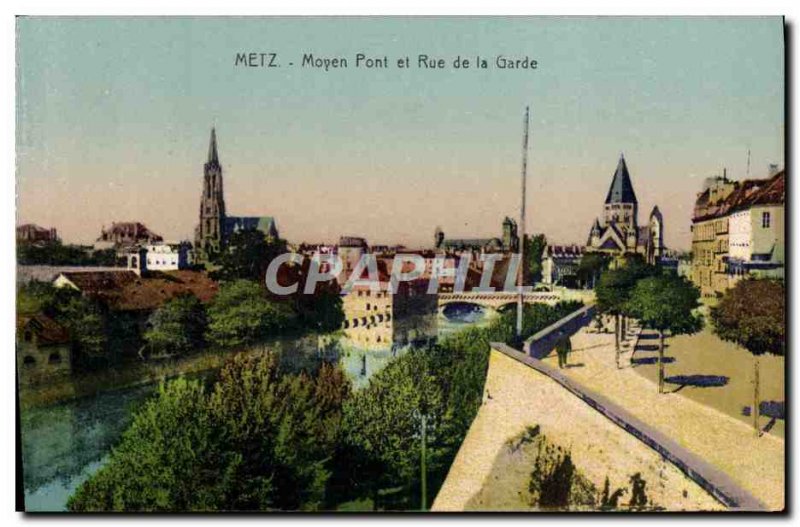Old Postcard Metz Middle Bridge and Street Guard