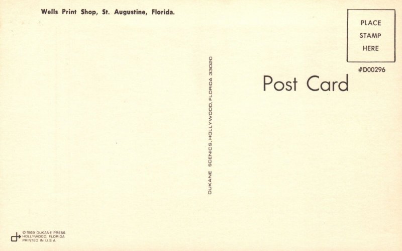 Vintage Postcard Wells Print Shop Historical Society Printing and Marketing FL 