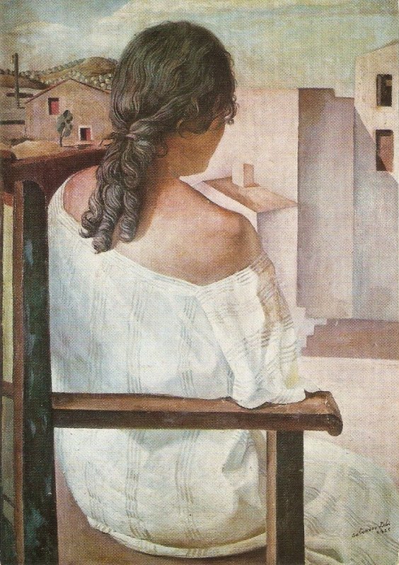 Dali. Grl with her back turned Fine art, paintimg.  modern Spanish postcard