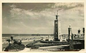 Boardwalk Clock Tower Daytona Beach Florida 1950s RPPC Photo Postcard 2723
