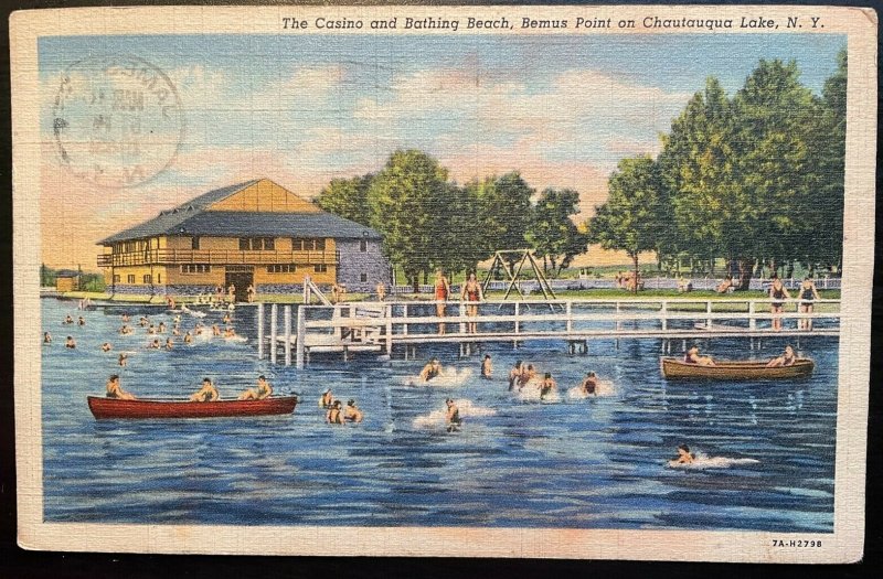 Vintage Postcard 1943 Casino & Bathing Beach Bemus Point Chautauqua Lake NY