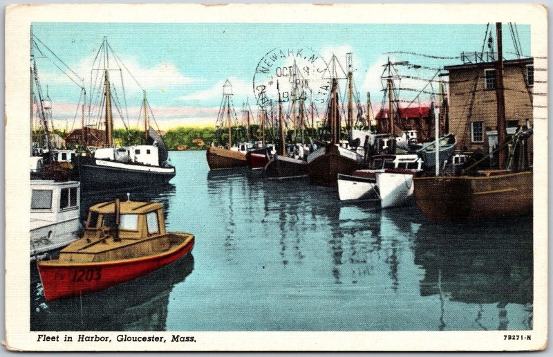 1954 Fleet in Harbor Gloucester Massachusetts MA Boats & Ships Posted Postcard