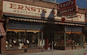 Ernst's Saddlery Sheridan WY Cancel Horse Saddle Store Cowboy Hats Postcard