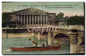 Old Postcard The Paris Chamber of Deputies and the Pont de la Concorde