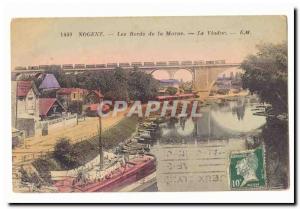 nogent sur Marne Old Postcard The banks of the Marne Viaduct (barge boat train)