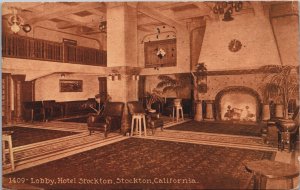 Lobby Hotel Stockton California Vintage Postcard C202